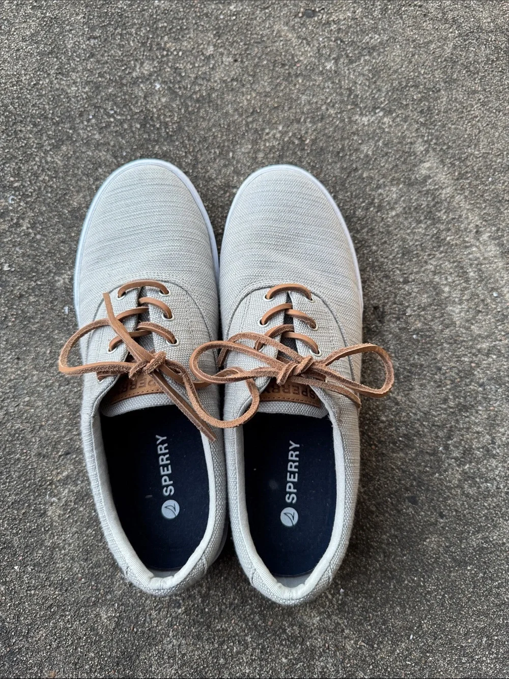 Sperry Light Gray Canvas Lace-Up Sneakers with Tan Laces - Picture 3 of 5
